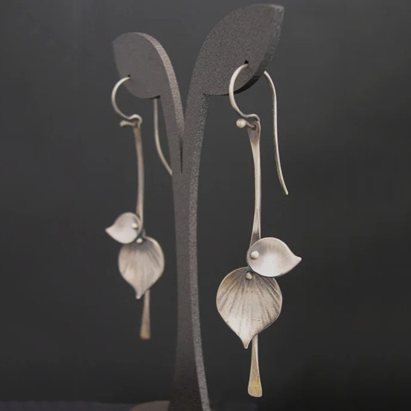 Vintage-Blatt-Ohrringe aus Silber