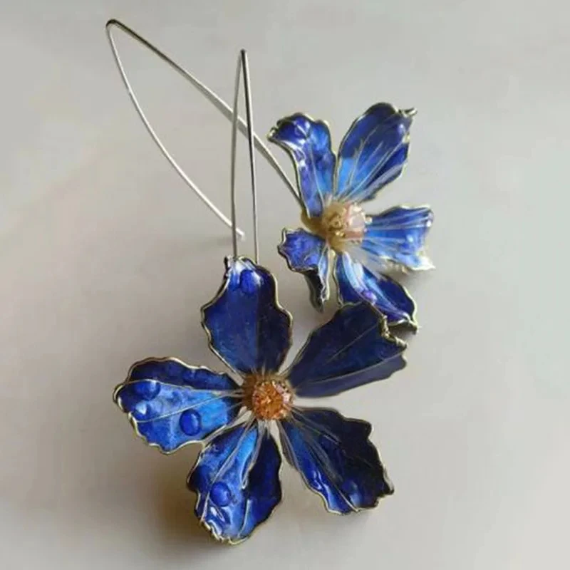 Vintage-Blaue Blüten-Ohrringe