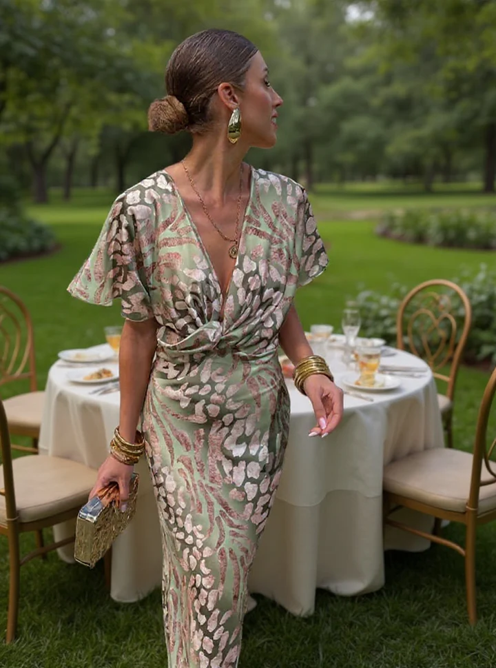 Higínia | Vestido Midi Estampado em Tons de Cobre