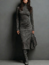 Lurdes | Vestido Midi Comprido Castanho