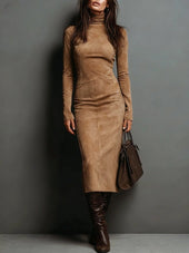 Lurdes | Vestido Midi Comprido Castanho