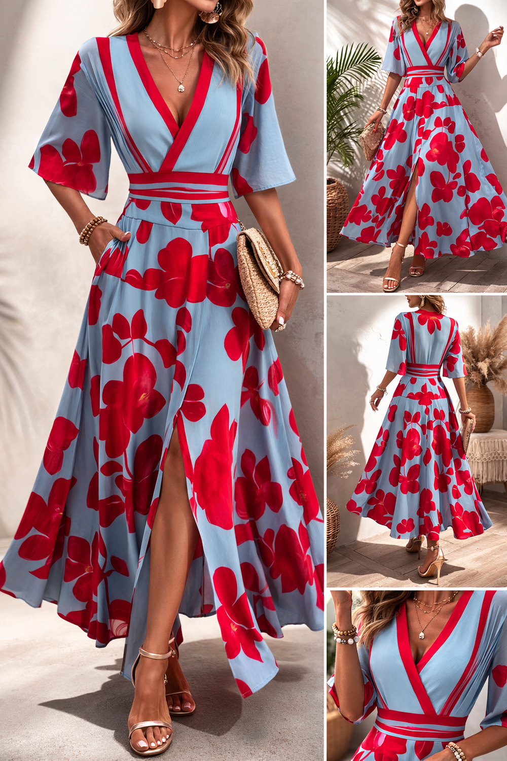 Noélia - Vestido de Primavera Floral com Decote em V