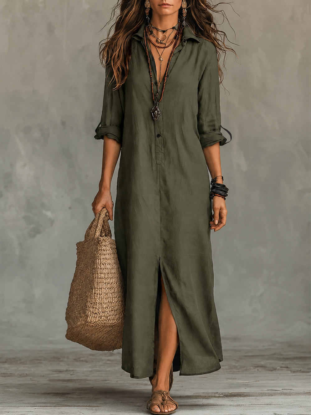 Bárbara | Vestido Camiseiro Comprido com Botões
