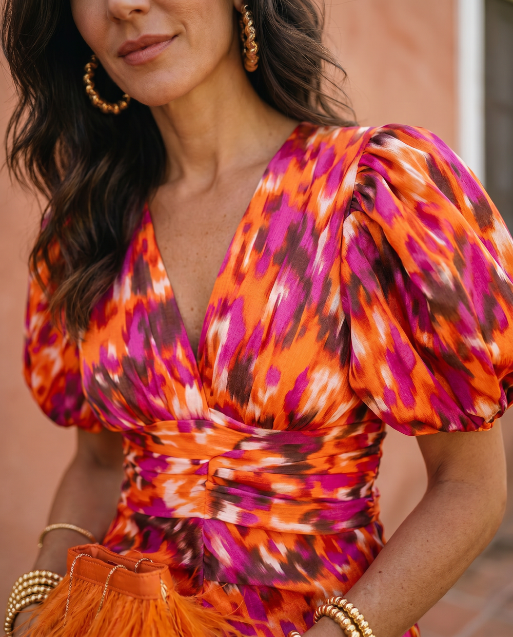 Carla | Vestido Midi Floral com Mangas de Balão