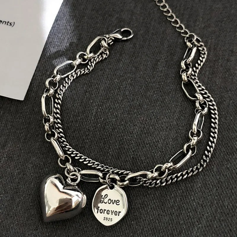 925er Silberarmband mit Gravur „Love Forever“ + 2 Gratis-Charms