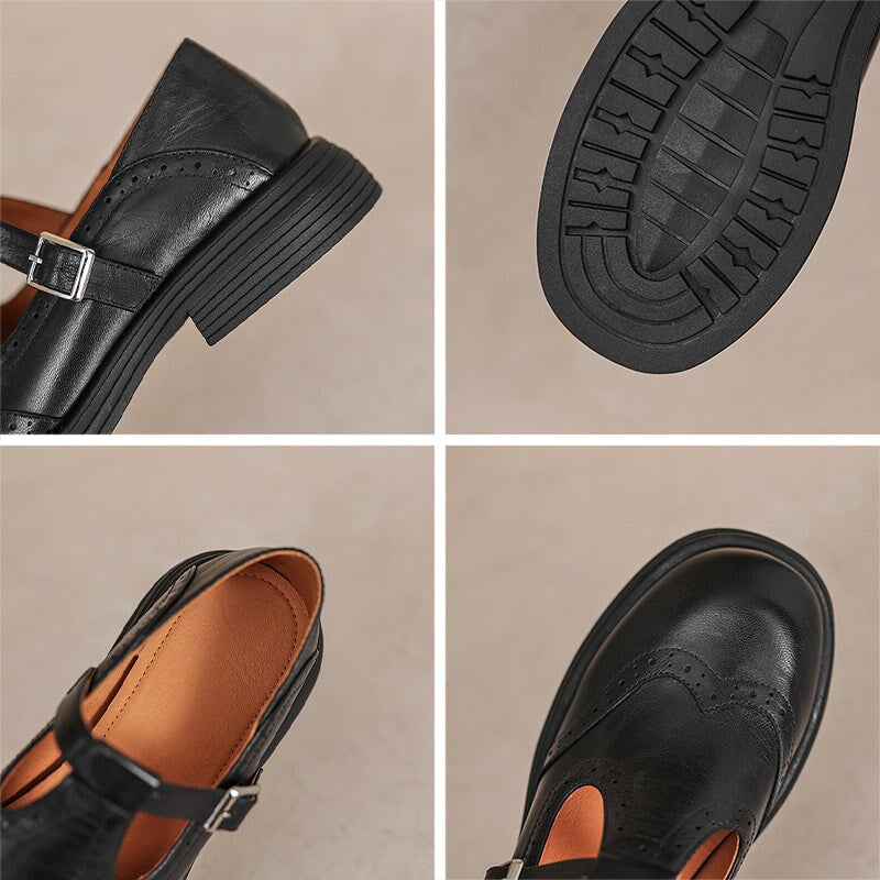 Adriana | Mary Jane Brogue Clássicos com Tira em T
