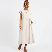Inês - Vestido Midi em Algodão com Bolsos