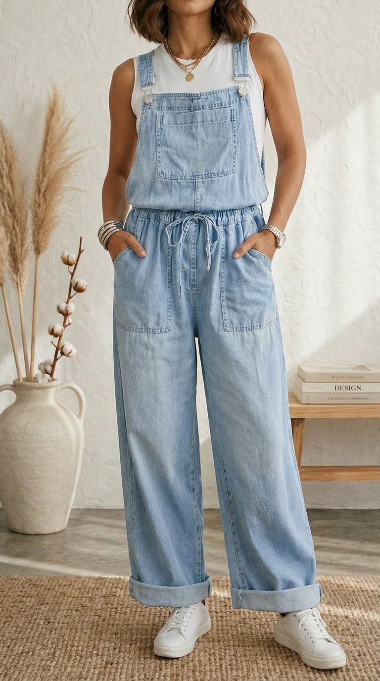 Maria Douro - Macacão de Denim com Tirantes Ajustáveis