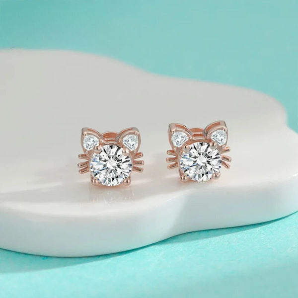 Vitória | Brincos Gato Moissanite Ouro Rosa