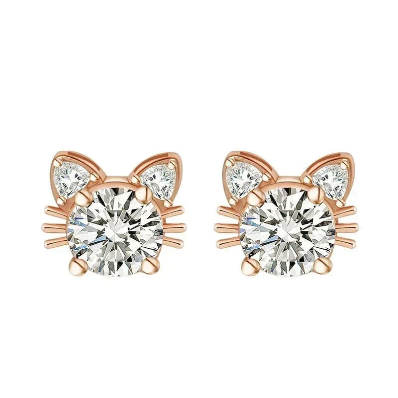 Vitória | Brincos Gato Moissanite Ouro Rosa