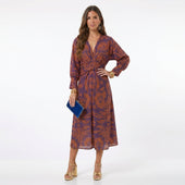 Teresa - Vestido Midi Estampado com Detalhe de Nó