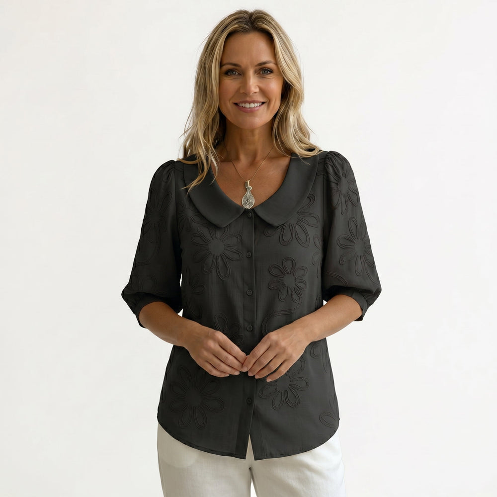 Alice - Blusa Romântica com Bordados de Margaridas