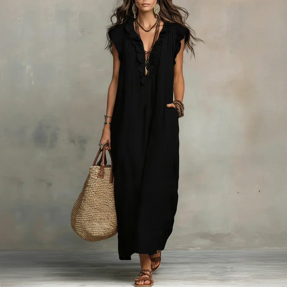 Zélia | Vestido Comprido Boémio com Folhos