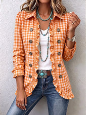 Charlene – Karirasta (gingham) jakna z volani in gumbi