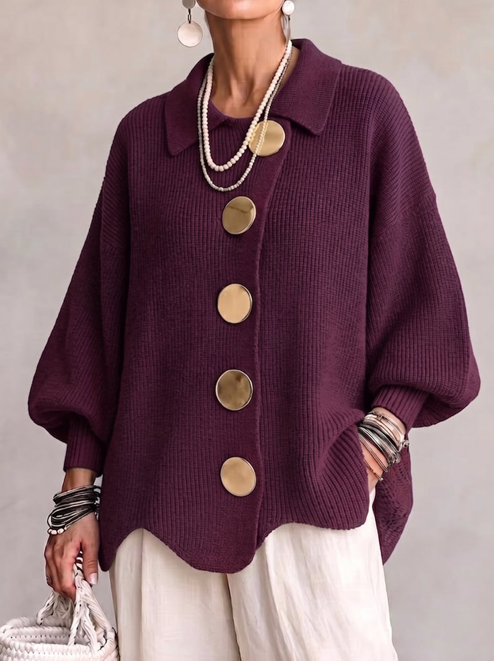 Ortensia | Cardigan Oversize con Bottoni Dorati