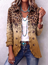 Elspeth – Blazer jakna z volani in leopardjim ombre vzorcem