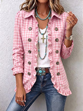 Charlene – Karirasta (gingham) jakna z volani in gumbi