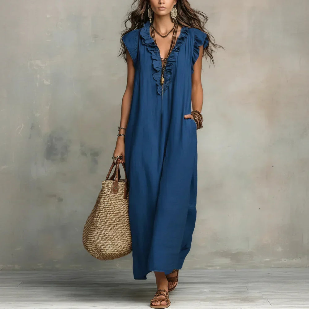 Zélia | Vestido Comprido Boémio com Folhos