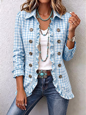 Charlene – Karirasta (gingham) jakna z volani in gumbi