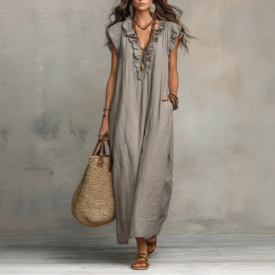 Zélia | Vestido Comprido Boémio com Folhos