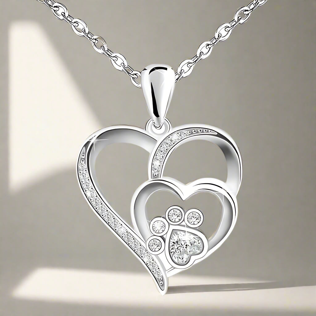 Pfoten und Herz Halskette in Sterlingsilber mit Zirkonia