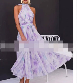 Áurea | Vestido Comprido Halter com Estampado Aguarela