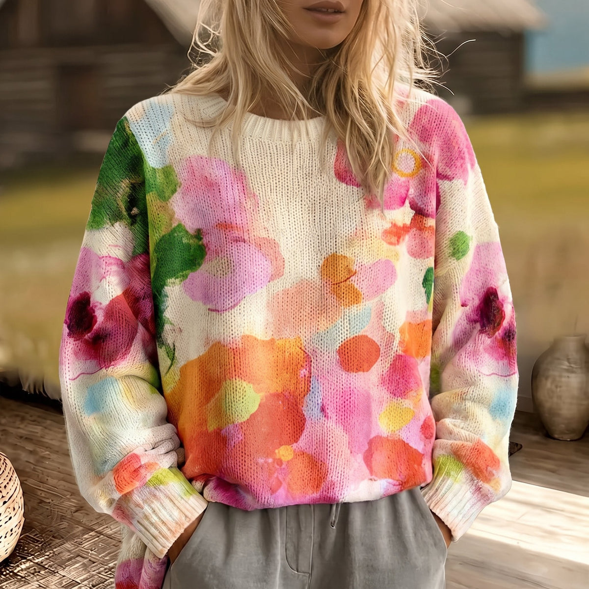 Bianca | Camisola de Malha Flores em Aguarela