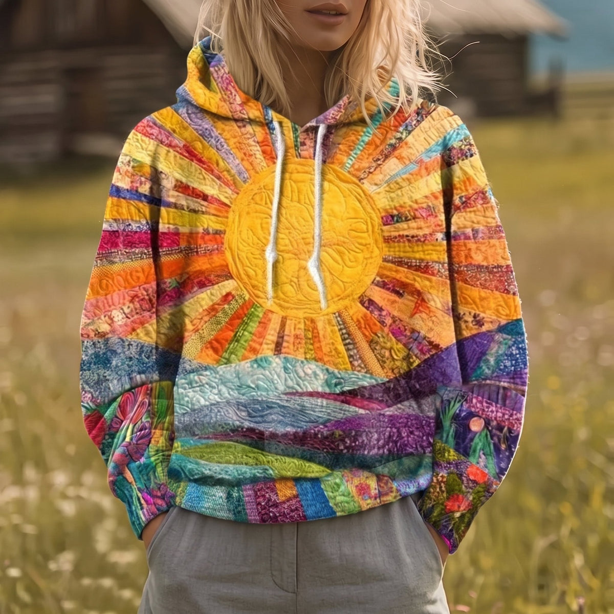 Mariana | Camisola com Capuz Estampado Raios de Sol