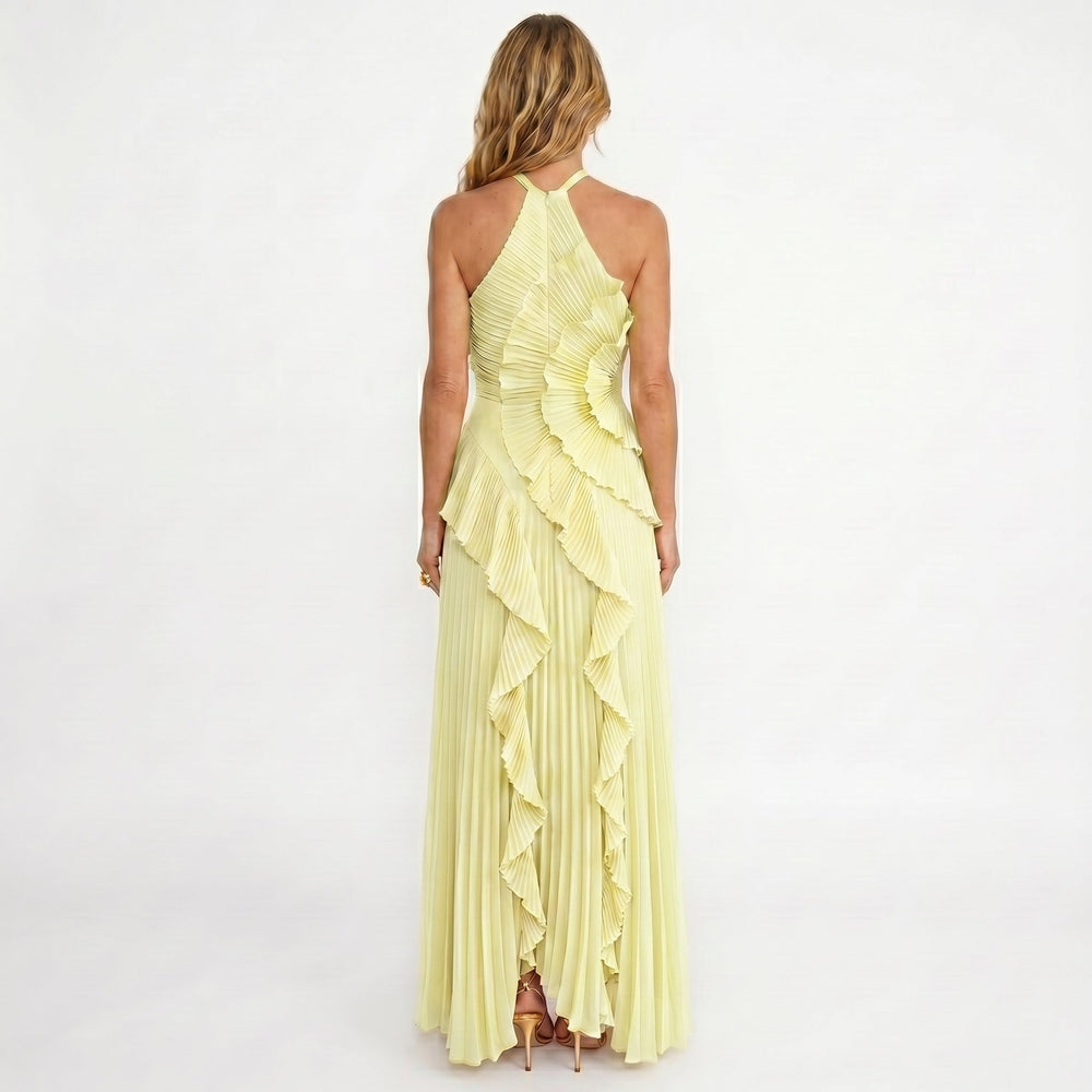 Leonor | Vestido Plissado com Folhos Elegante