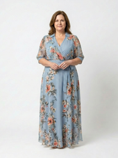 Celina | Vestido Comprido Floral Traçado com Decote em V