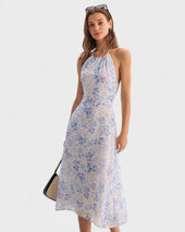 Clarice - Vestido Midi Azul Floral
