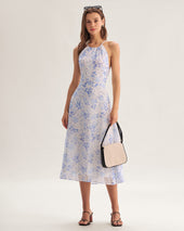 Clarice - Vestido Midi Azul Floral